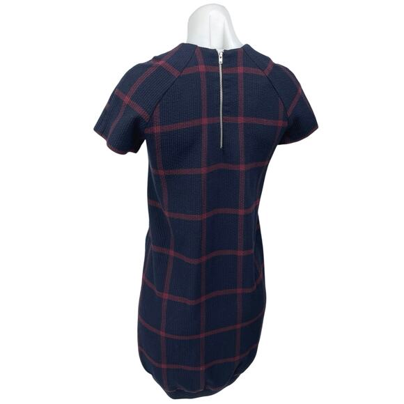 Zara Women's Blue Plaid Checkered Knit Short Sleeve Mini T-Shirt Dress Size XS - Picture 5 of 8